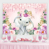 Lofaris Pink Floral Elephant Themed Baby Shower Backdrop